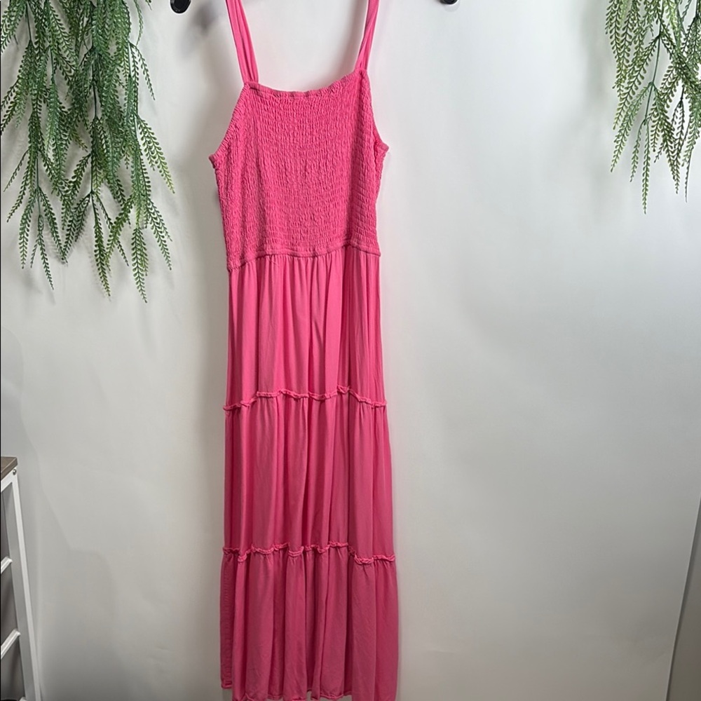 Pink Tiered Ruffled Halter Maxi Dress
